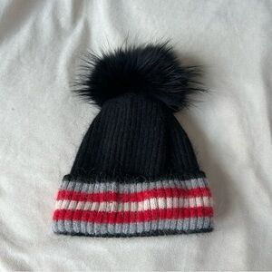 Linda Richard’s NYC Fur Pom Pom Hat Black & Red